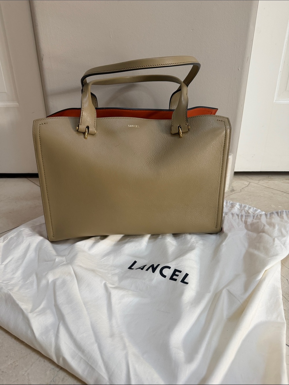 Lancel leather bag orange and taupe
